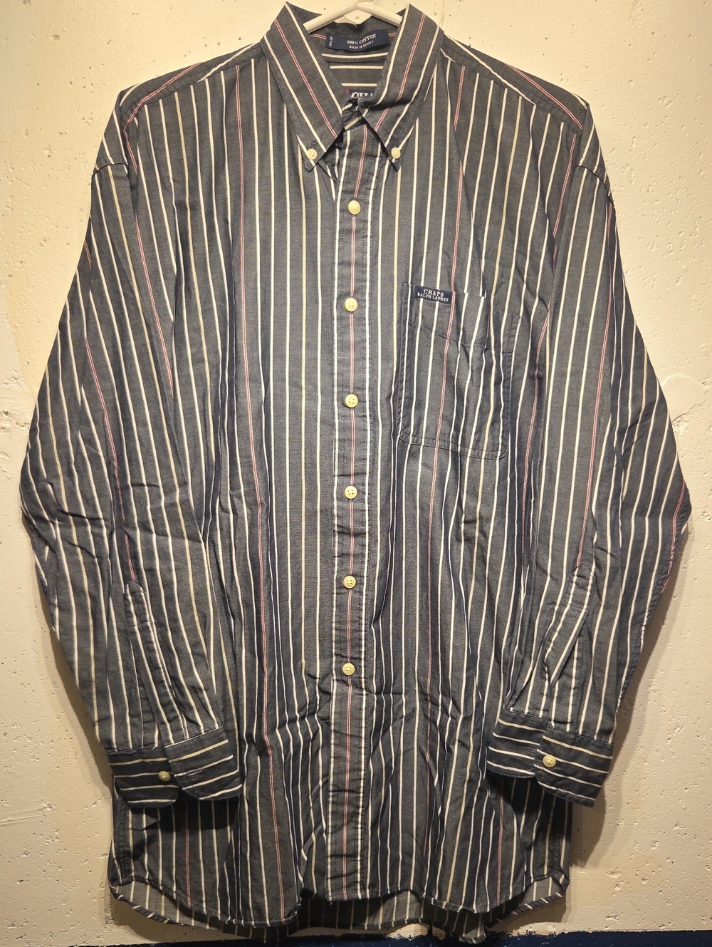 Chaps Ralph Lauren Dark Gray Button-Down Striped Shirt (Medium)